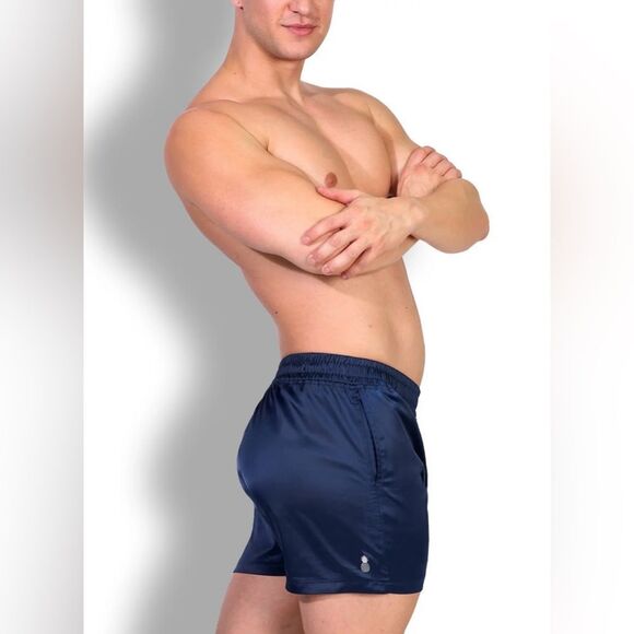 JJMALIBU SHIMMERFLEX ACTIVE SHORTS - NAVY small NWT in packaging - Picture 5 of 11